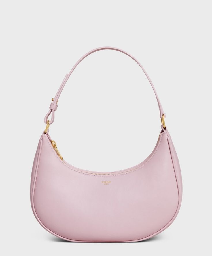 Pastel Pink Crescent Shoulder Bag with Zip Closure